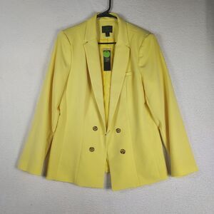 Worthington Womens Yellow Blazer Jacket L Double Breasted NWT